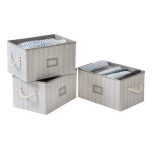 Stripes Folding Large Fabric Storage Bins with Handles (Set of 3) - Gray