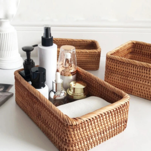 Handwoven Rattan Storage Basket - Wicker Home Organizer