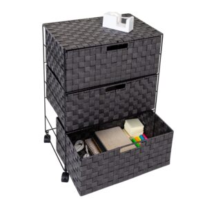 Woven 3-Drawer Rolling Office Organizer - Black