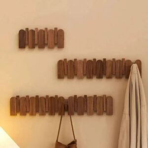 Walnut Wood Coat Rack - Modern Folding Wall Hook