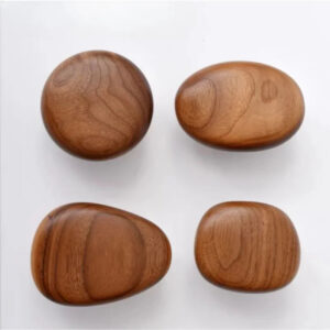Walnut Pebble Drawer Handle - Smooth Wood Cabinet Pull