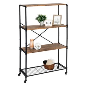 4-Tier Industrial Rolling Bookshelf - Black and Brown - 218