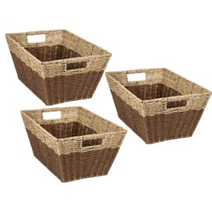 Brown and Natural Decorative Seagrass Rectangle Nesting Baskets (Set of 3)