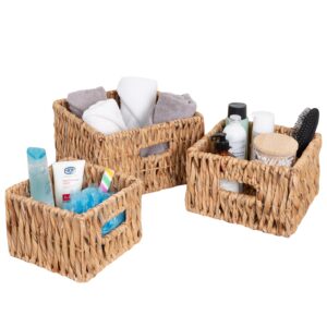 Natural Decorative Wicker Square Nested Baskets with Handles (Set of 3)