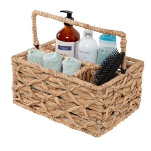 Natural Decorative Wicker Multi-Purpose 3-Compartment Basket Caddy with Handle