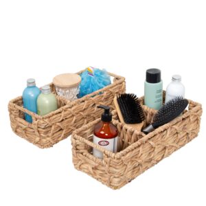 Natural Decorative Wicker Multi-Purpose Baskets with Dividers (Set of 2)